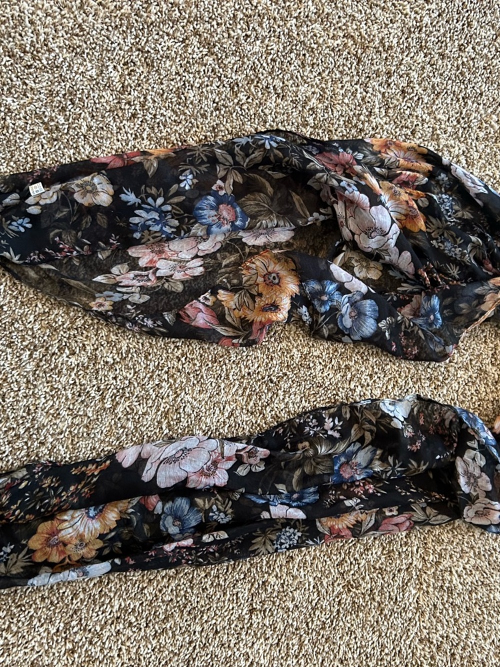 Black Floral Lightweight Scarf - Multicolor Blooms